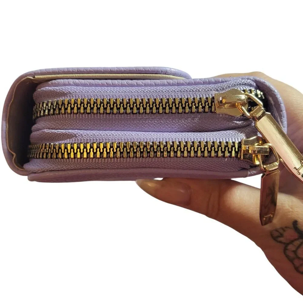 Halston Purple Lilac Pebble Double Zip Wallet